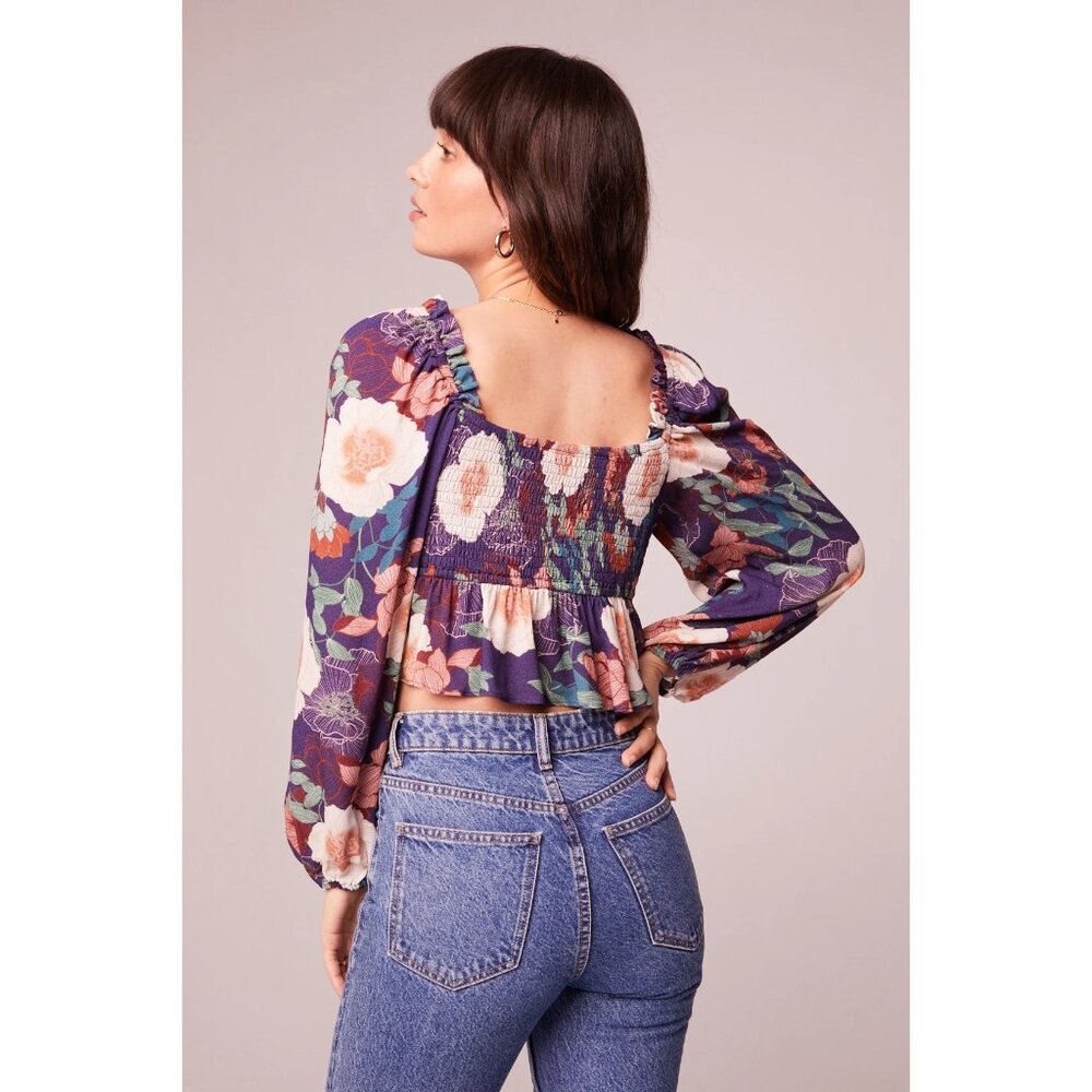 Band Of The Free Floriane LS Blouse Womens Medium Purple Ivory Boho Coquette NWT - Picture 7 of 16